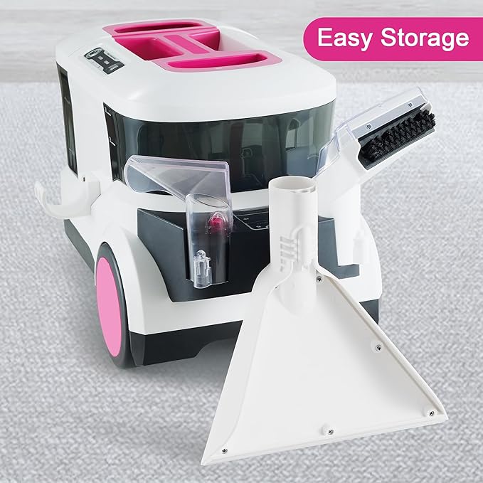 WECLEAN Carpet Cleaner Machine and Stain Remover for Deep Cleaning Upholstery for Carpets Rugs and Fabric Seats,800W 18Kpa，3L Clean Tank and 1.5L Dity Tank, Pink