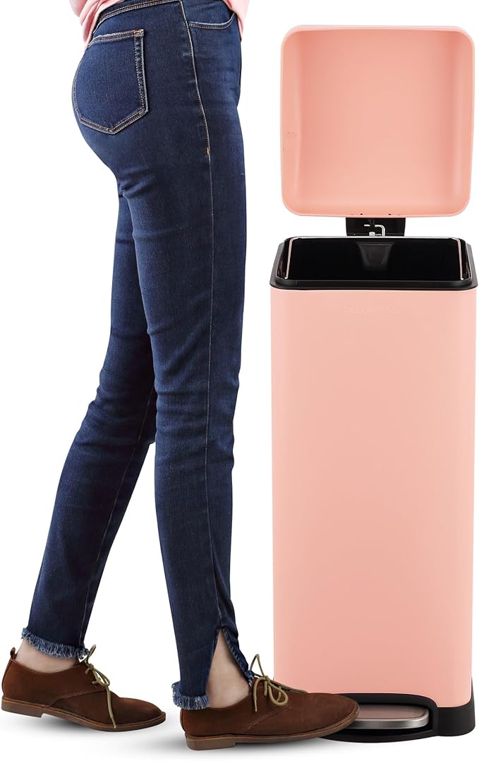happimess HPM1007J Betty Retro 8-Gallon Step-Open Trash Can, Fingerprint Resistant, Modern, Minimalistic for Home, Kitchen, Laundry Room, Office, Bedroom, Bathroom, Flamingo Pink