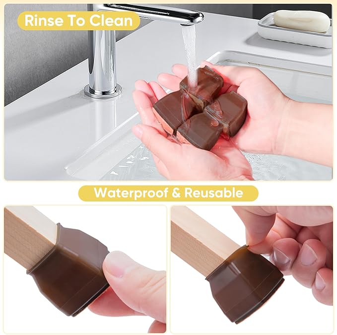 BALEINE 24 Pack Silicone Chair Leg Floor Protectors, Stool Leg Protectors Cap, Non-Slip Chair Leg Caps for Hardwood Floors (Brown & Large (Square), 24 Pack)