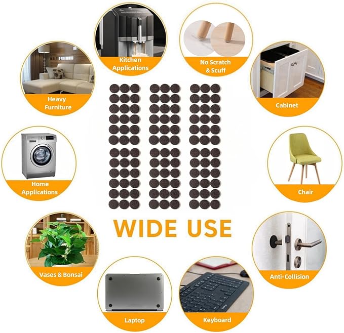 Furnigear Felt Furniture Pads for Hardwood Floors - Self Adhesive Chair Felt Pad, Floor Protector for Furniture Feet, Furniture Sliders Moving Furniture Smoothly, Anti Scratch 108 Pcs 1" Round Brown
