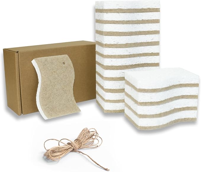 Eco Friendly Cellulose Compostable Biodegradable Kitchen Clean Sponges, for Washing Sink/Pan and Dishwashing, 15 Pack