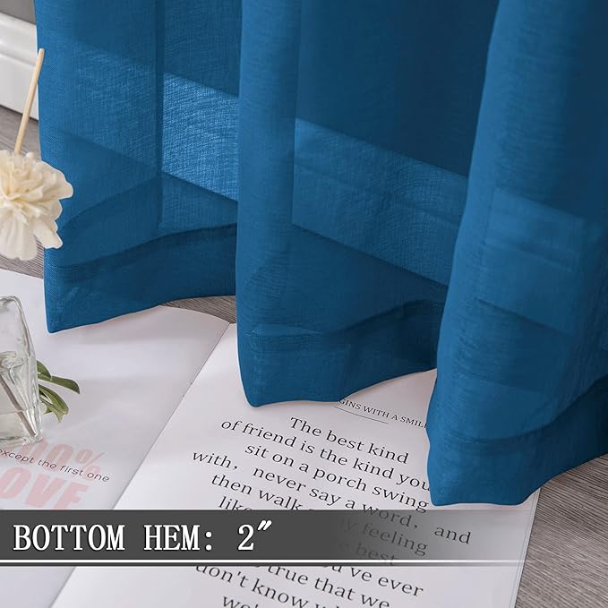 Tollpiz Sheer Curtain Linen Textured Living Room Curtains Sheer Light Filtering Rod Pocket Voile Curtain for Bedroom, 54 x 72 inches Long, Classic Blue, Set of 2 Panels