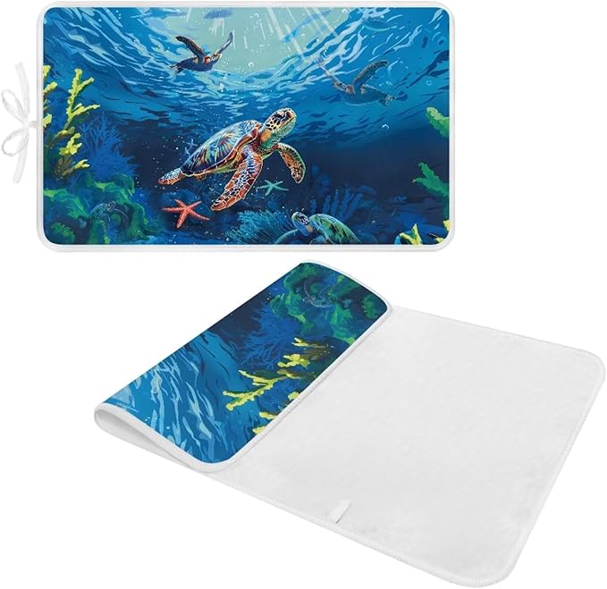Ironing Mat Portable Iron Pad Magnetic Cover and Padding for Top of Washer, Dryer, Tabletop, Countertop,Travel Small Size Ocean Sea Turtle Ironing Pads 32 x 16 Inch