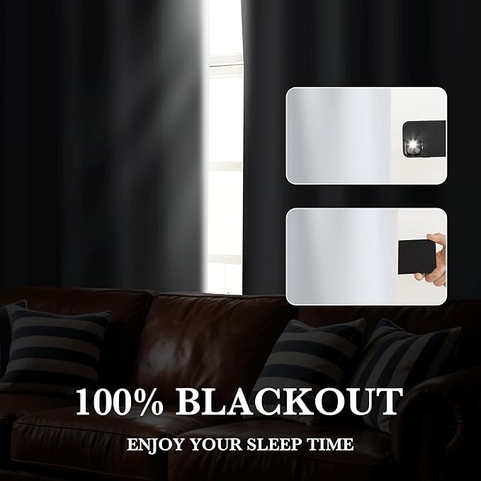RYB HOME 100% Blackout White Short Curtains, Thermal Insulated Total Room Darkening Noise Reducing Curtains Tier for Cafe Kicthen Basement, 52 inches Wide by 36 inches Long