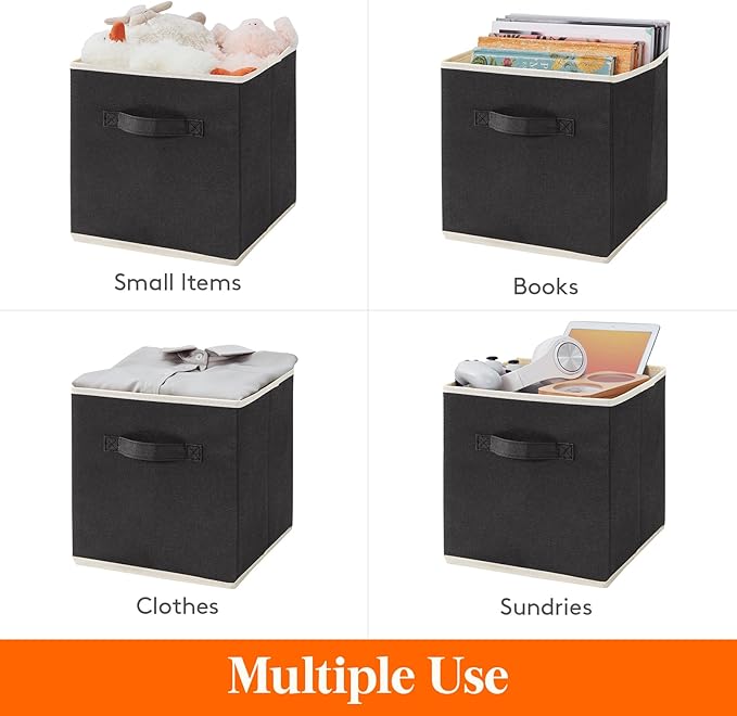 Lifewit 16 Packs Storage Cubes, 11 Inch Cube Storage Bins, Foldable Decorative Fabric Storage Baskets for Organizing Home Organizers with Handles for Shelves, Closet, Black