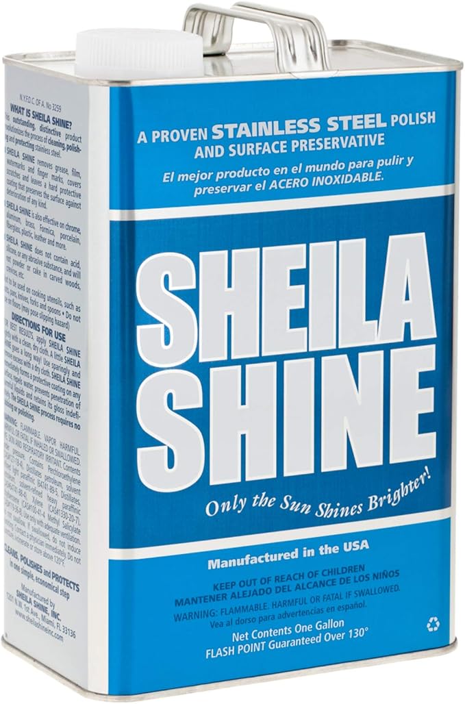 Sheila Shine 1 Gal. Can Stainless Steel Cleaner and Polish, Protects Household Kitchen Surfaces, Removes Grease, Fingerprints & Watermarks, Stainless Steel Cleaner for Appliances, Fridge, Oven & Sinks