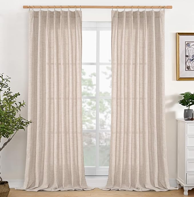 YoungsTex Natural Linen Back Tab Curtains 84 Inch Length 2 Panels - Light Filtering Drapes Rustic Semi Sheer Window Treatments for Living Room Bedroom, 40 X 84 Inch