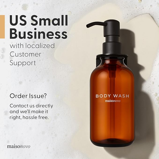 MaisoNovo Shampoo and Conditioner Dispenser - Shower Soap Dispenser Wall Mounted - 16.9 fl oz Set of 3 Amber Plastic Bottles Black Pump - 3 Chamber No Drill