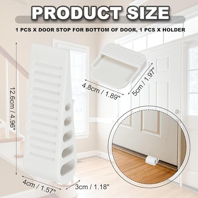 PATIKIL Rubber Door Stoppers for Bottom of Door, Door Wedge Stopper with Holder Sturdy Stackable Doorstop Wall Protector for Home Office Floor Concrete Tile, White