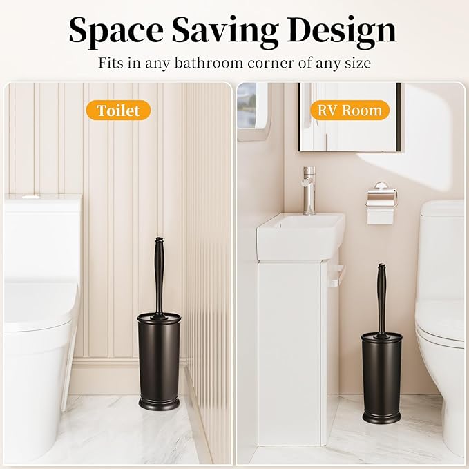Toilet Bowl Brush Holder Set: Bathroom Deep Cleaning Toilet Scrubber Rim Cleaner with Caddy for Restroom Rv - Hidden Modern Elegant Toilet Clean Decorative Accessories - Bronze