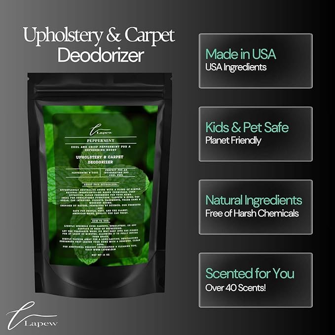 Peppermint Carpet Freshener Powder: Powerful Odor Eliminator for Home, Upholstery Deodorizer, Carpet Deodorizer, Pet Urine, Cat Litter Box - Peppermint Fragrance