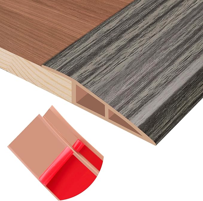 Floor Transition Strip Self Adhesive Vinyl Door Threshold for Doorways Carpet Edging Trim Overlap Edge Reducer for Laminate Floor, Carpet, Tile (Grayish Brown Wood Grain, 1/5" to 2/5", 10Ft)