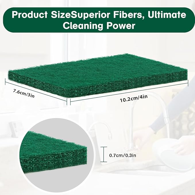 100 Pcs Scouring Pads,Heavy Duty Scour Pads,Dish Scrubber Scouring Pads,Non Scratch Scrubber Pads,Reusable Green Household Scrub Pads for Dishes Kitchen Scrubbers & Metal Grills,3x4in