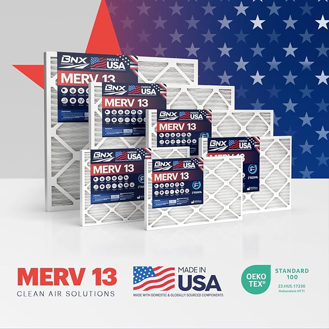 BNX TruFilter 24x24x1 Air Filter MERV 13 (4-Pack) - MADE IN USA - AC Furnace Filters for Allergies, Pollen, Mold, Bacteria, Smoke, Allergen, MPR 1900 FPR 10 (Actual Size: 23.38 x 23.38 x 0.75 Inches)