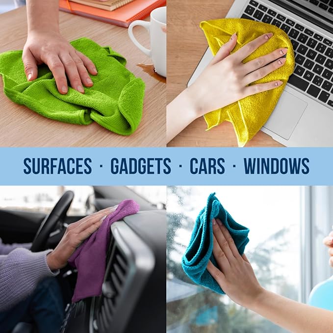 GREEN LIFESTYLE Chamois Cloth, Microfiber Cleaning Cloth 50 Pack, Borderless Towels Cleaning, Car Microfiber Towel, Drying Car Wash Towels (11.5" x 11.5", Multicolor)