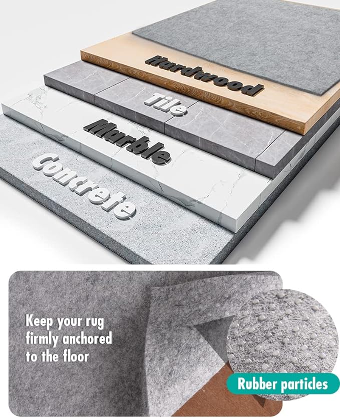 Non Slip Rug Pad Gripper - 6x9 Feet 1/4” Extra Thick Felt Under Rug for Area Rugs and Hardwood Floors,Super Cushioned Non Skid Carpet Padding