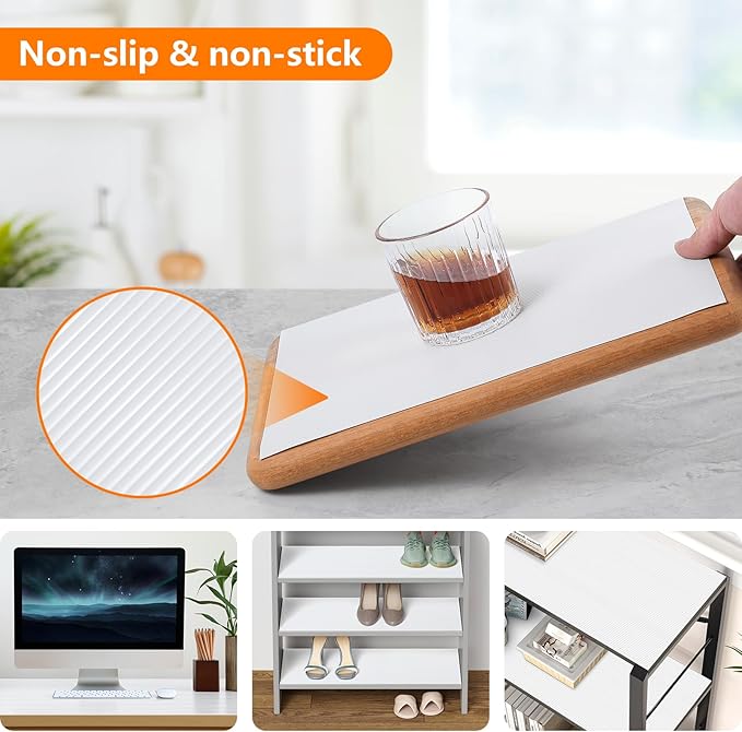 Shelf Liners for Kitchen Cabinets Drawer Liner Non Adhesive Cupboard Mat EVA Material Waterproof Refrigerator Mats Washable Fridge Liner for Cupboard and Desks Liner White 23.6 x 393.7 Inches