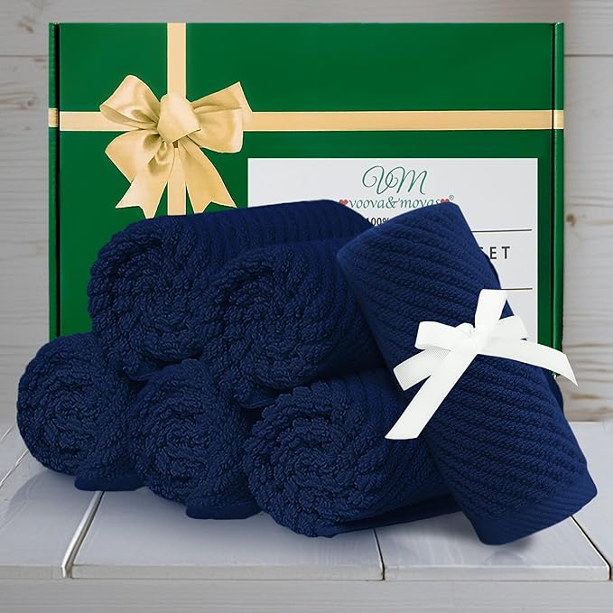 Wash Cloths for Your Face (13"x13") - 100% Cotton | Lightweight | Thick | Quick Dry | Soft | Absorbent, Hand Towels 6 Pack, Wash Cloths for Bathroom & Showering, Towel Gift Set, Navy Blue