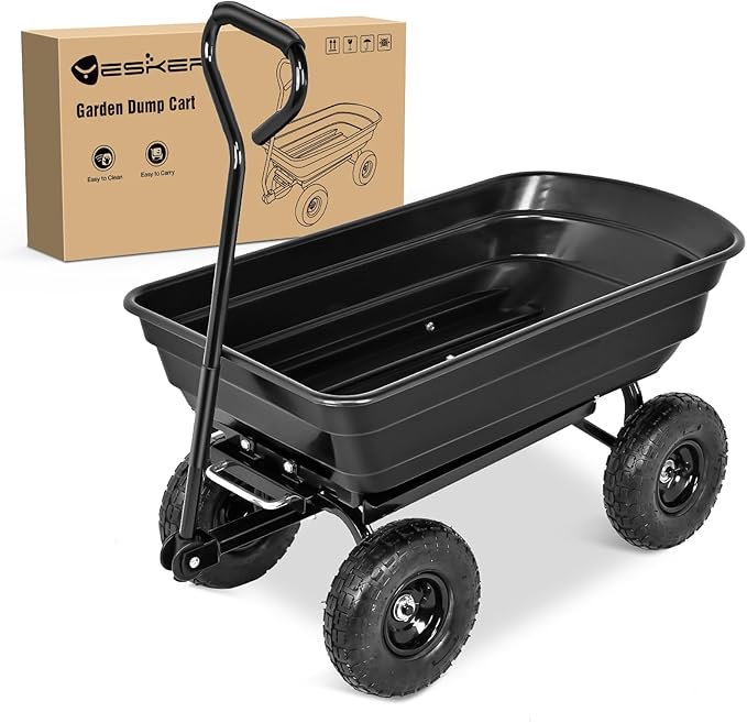 Yesker Garden Carts - 600lbs Dump Wagon with All Terrain Inflatable Wheels for Yard Lawn Farms Gardening - Heavy Duty Utility Outdoor Hauling Wheelbarrow
