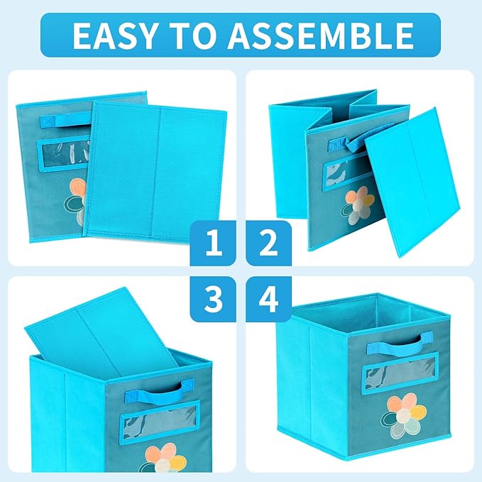Cube Storage Bins, 6 Pack 11 Inch Fabric Storage Bins with Handle and Label Window, Foldable Storage Cubes, Colorful Fabric Bins for Kids Room, Classroom Organization and Storage, Clothes, Toys