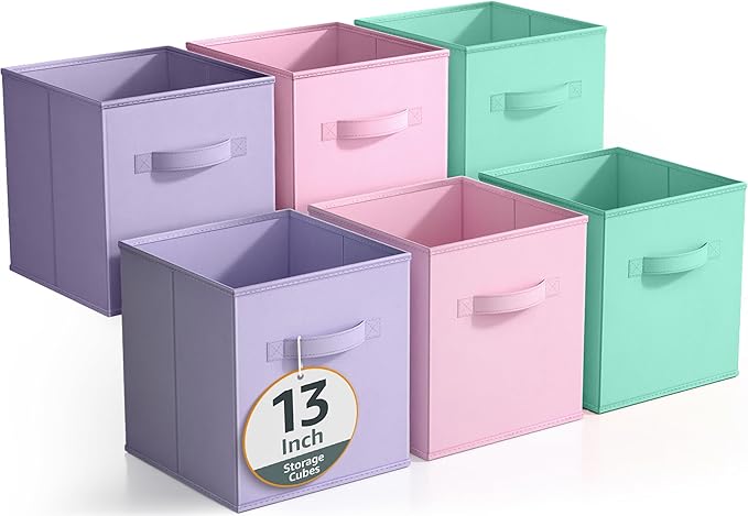 Sorbus Fabric Storage Cubes - 6 Foldable Storage Bins for Organizing Pantry, Cubbies, Toy Box - Clothes Storage & Closet Organizer - 13 Inch Collapsible Cube Baskets for Shelves with Handle