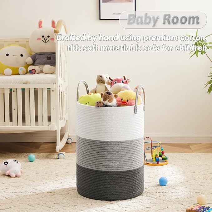 Laundry Basket,Woven Cotton Rope Laundry Hamper,40L for Decorative Storage of Dirty Clothes,Toys and Blankets in Bathroom,Bedroom and Living Room