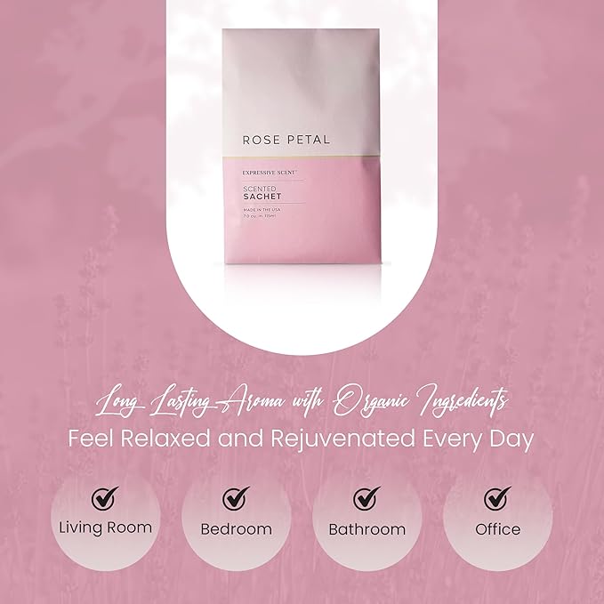 Expressive Scented Fresh Scent Pouches – Perfect Rose Petal Air Freshener – Home Fragrance & Closet Deodorizer for Drawers, Closets, Cars and Bathrooms – Long-Lasting Fresh Scent Sachets (6-Pack)