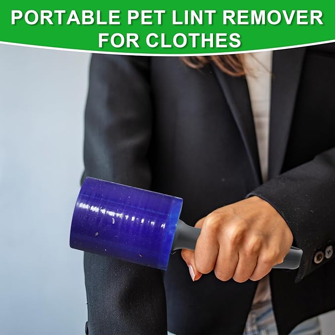 Lint Roller for Pet Hair 500 Sheets Extra Sticky Pet Hair Remover for Clothes Furniture Carpet Cleaner Cars Dogs Travel-Friendly Grip Handle Blue