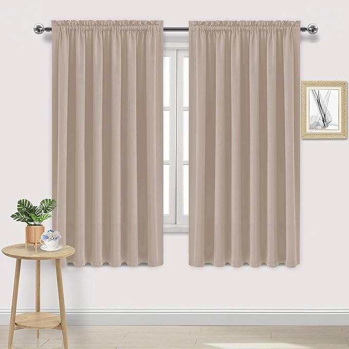 DWCN Blackout Curtains for Living Room Thermal Insulated, Energy Saving & Noise Reducing Bedroom Curtains, Camel, W 70x L 63 Inch, Set of 2 Rod Pocket Curtain Panels