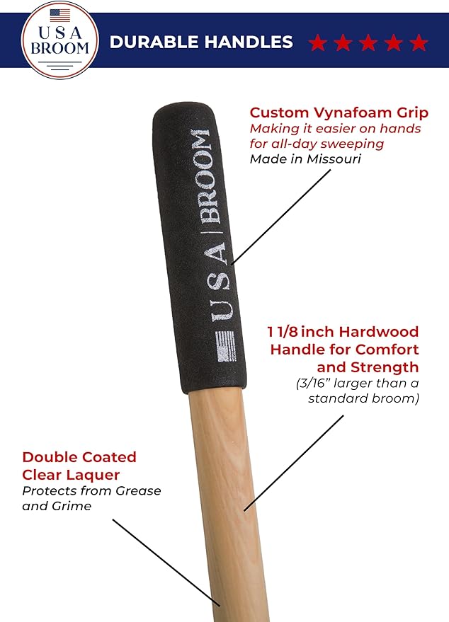 24" Everyday Sweep Indoor/Outdoor Push Broom with 60" Handle. Ideal for Garages & Shops. Durable American Made Steel Brackets-All Stainless Steel Hardware. No Plastic. 100% Made in The USA.