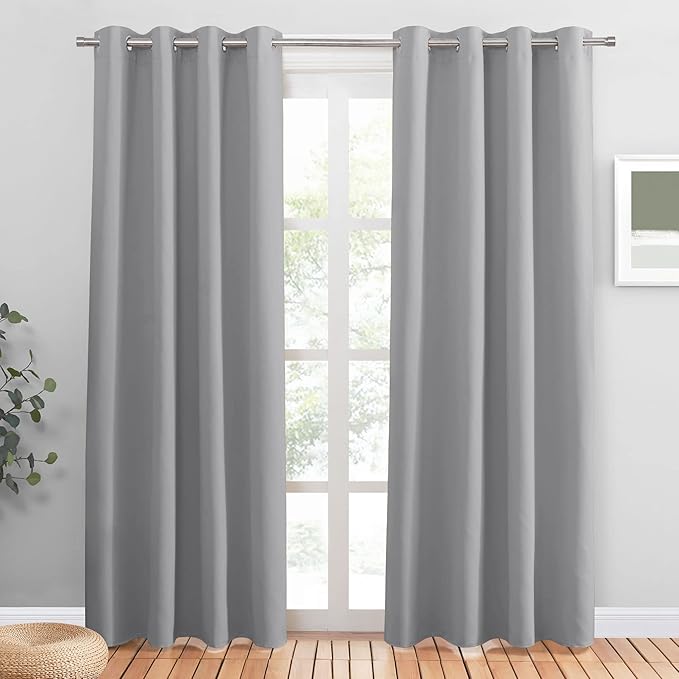 PONY DANCE Sliver Grey Blackout Curtains for Bedroom 84 Inch Length 2 Panels Set, Privacy Thermal Insulated Room Darkening Grommet Drapes for Living Room Window, W34 x L84 Inch