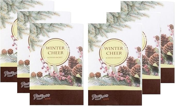Floral Simplicity Winter Cheer Scented Sachets Pack of 6, Fall & Winter - Long-Lasting Scented Bags, Home Fragrance, Air Freshener & Deodorizer for Closet, Room, Drawer, or Cars, Made in USA