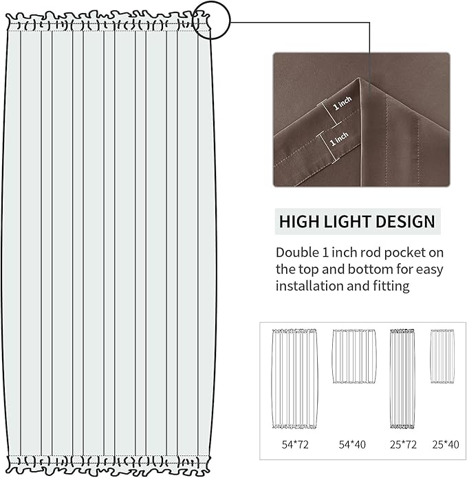 DWCN French Door Curtains – Rod Pocket Thermal Blackout Curtain for Doors with Glass Window, Kitchen and Patio Doors for Privacy, 23 X 72 Inches Long, 1 Curtain Panel with Tieback，Khaki