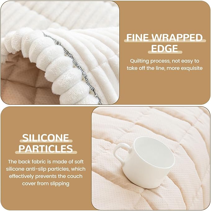 OTOB Couch Cover for Dogs Washable, Non Slip Plush Fuzzy Sofa Covers for 3 Cushion Couch Pet Friendly, Soft All Seasons Sofa Slipcover Cozy Furniture Protector (Cream, 31.5" x 82.7")