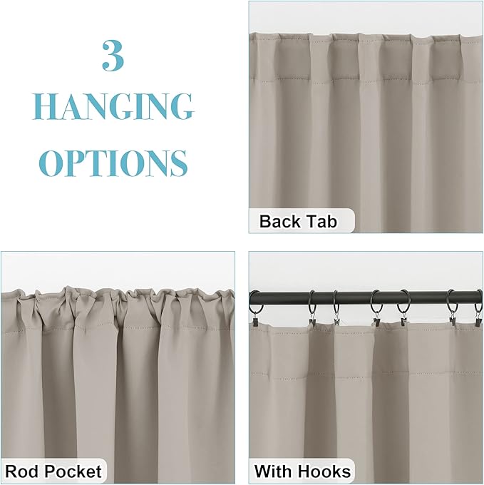 RYB HOME Blackout Curtains for Living Room Thermal Insulated Privacy Window Blinds for Kids Bedroom Cafe Bathroom Home Office, 42 inch Width x 54 inch Length, Sand, 2 Panels
