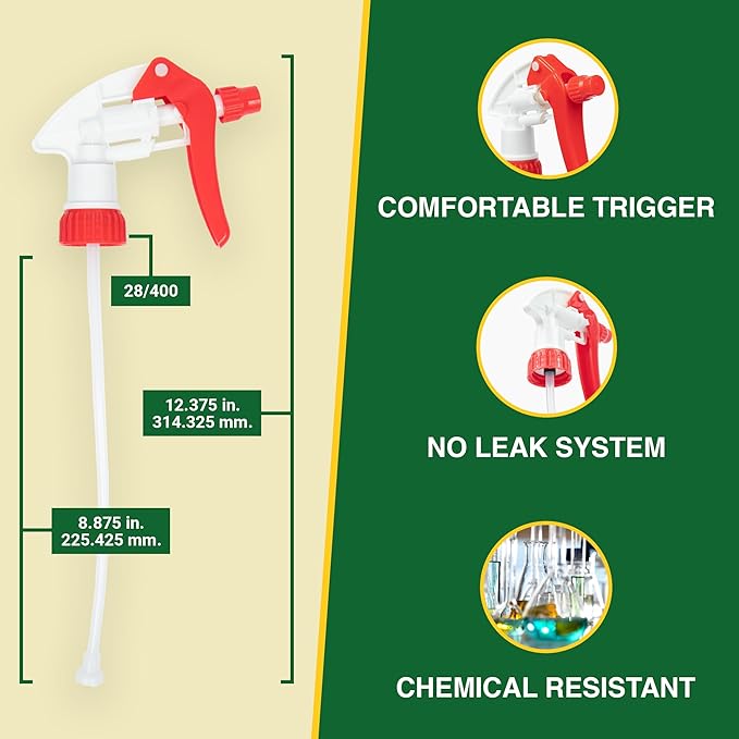 Heavy Duty 32oz Plastic Spray Bottles for Cleaning - Large Empty Industrial Bottles for Gardening Solutions, Vinegar, Chemicals, Professional Cleaners - Adjustable Sprayer Nozzle - Red 2 Pack