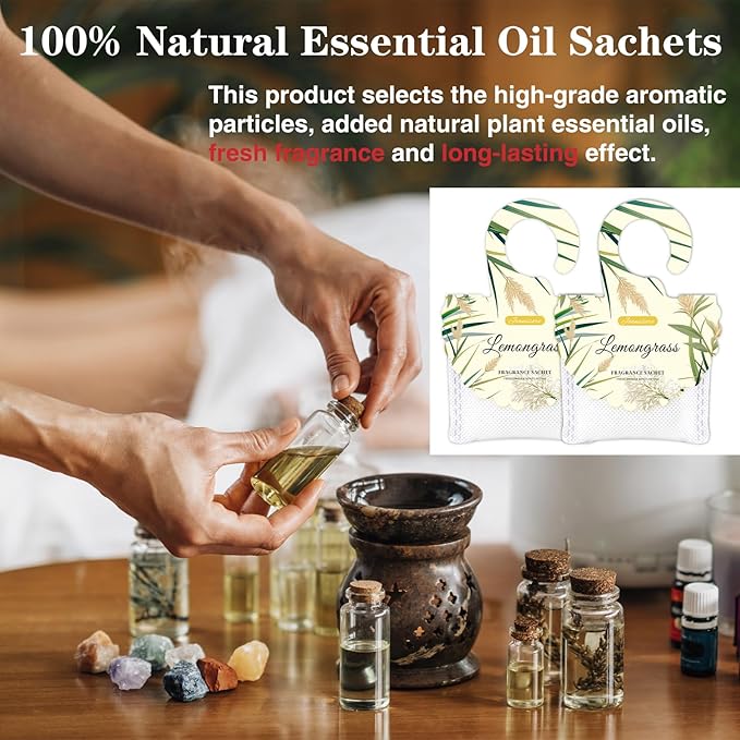 15 Packs Lemongrass Scented Sachets Bag for Drawers and Closets, Air Freshener for Home Fragrance Sachet, Long-Lasting Hanging Closet Deodorizer Smell Goods for House
