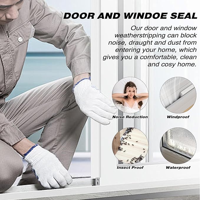118" Wedge Weather Stripping Door Seal Strip for Door Frame & Window,Self Adhesive Window Insulation Draft Stopper Seal for Winter,Gray Foam Door Gap Filler for Soundproofing Light Blocker,White