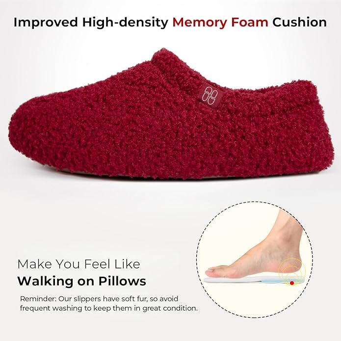 HomeTop Women's Fuzzy Curly Fur Memory Foam Loafer Slippers with Polar Fleece Lining