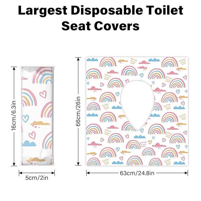 60 Pack Toilet Seat Covers Disposable, Extra Large Waterproof Toilet Cover for Toddlers & Adults, Individually Wrapped Travel Essential Portable Potty Training in Public Restrooms, Trip - Rainbow