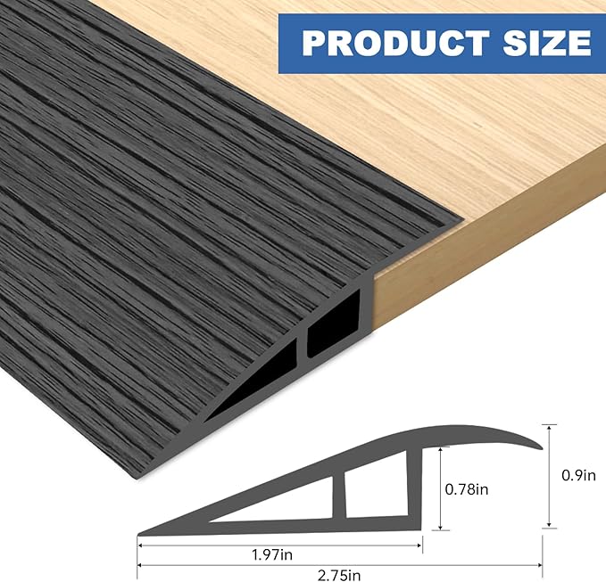 Vinyl Door Threshold Flooring Transition Strip Self Adhesive Carpet Edging Strip for Laminate Doorway Edge Threshold from 3/5" to 4/5" (Dark Gray Wood Grain, 6.6 Ft)