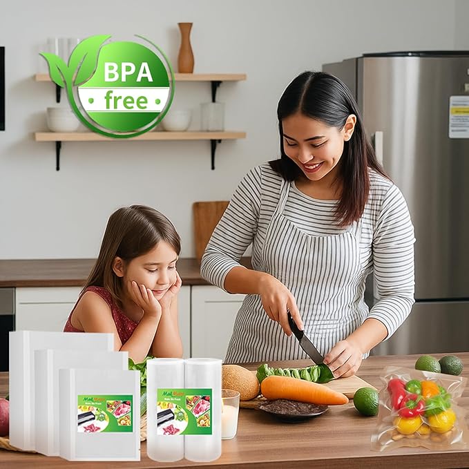 MakMeFre 300 Bags 100 of Each Size Gallon 11"x16" and Quart 8"x12" and Pint 6"x10" BPA Free Sous Vide Seal a Meal Commercial Grade Vacuum Seal PreCut Combo Pack Bag