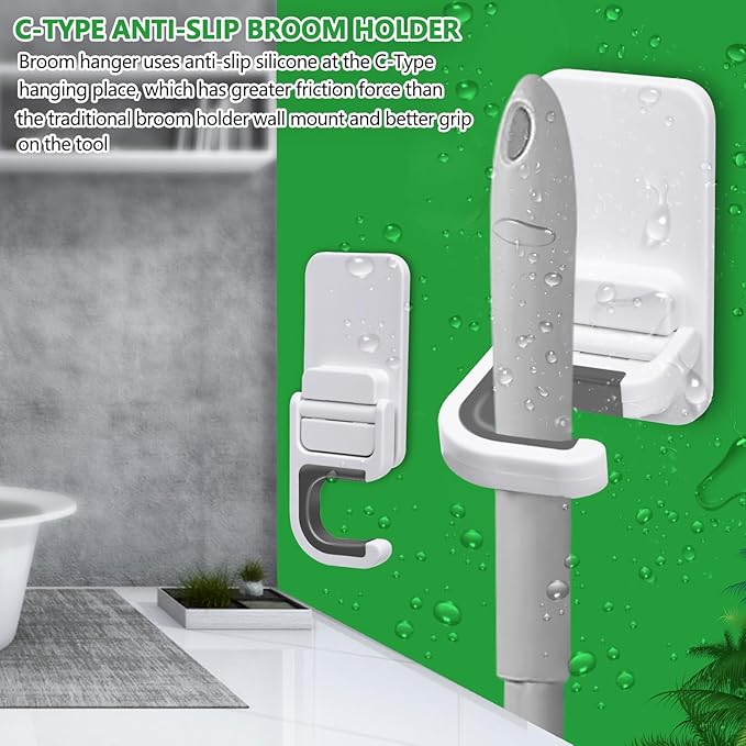 3pack Broom and Mop Holder Wall Mount No Drill Mop and Broom Gripper Mop Handle Hanger Household Cleaning Organizer, Holds up to 6 lb