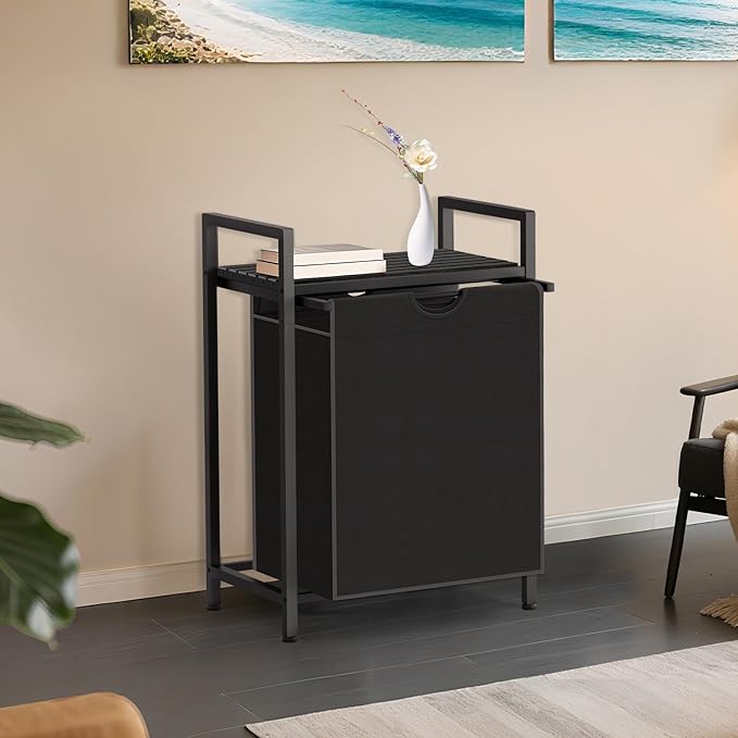 Laundry Sorter with Removable Bag, 16 Gallons Laundry Hamper with Adjustable Feet, Laundry Basket for Laundry Room, Bathroom and Bedroom(Charcoal Black)