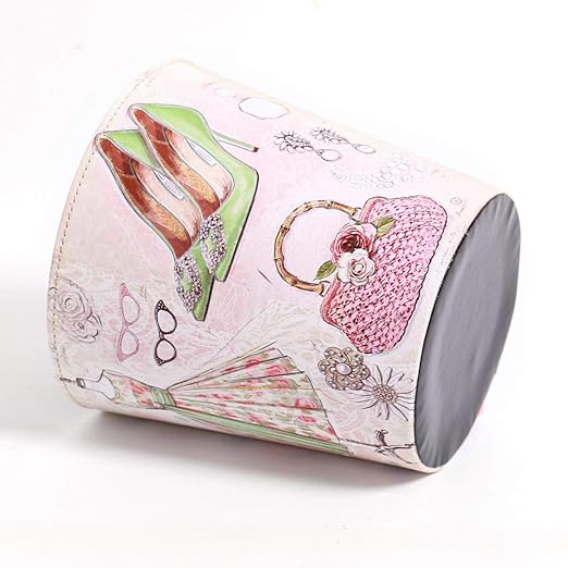 PU Leather Small Trash Can Wastebasket, Round Garbage Container Basket for Bathrooms, Laundry Room, Kitchens, Offices, Kids Rooms, Bedrooms,Dorms,Home Decorative Art Bin, 2.9 Gallon(Fashion Style)