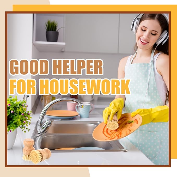 Nuenen 40 Packs Bamboo Dish Scrub Brushes Wooden Scrubbers Set Kitchen Dishwashing Scrubber with Natural Sisal Bristles for Iron Pot Pan Sink