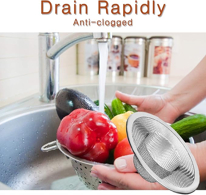 4pcs Heavy Duty Stainless Steel Kitchen Sink Strainer, 2.75" Top / 1" Mesh Metal Sink Strainer,Perfect for Kitchen Sink/Bathroom Bathtub Wash basin Floor drain balcony Drain Hole, Utility