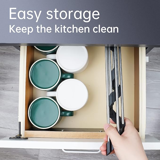 Tomorotec Foldable Stainless Steel Triangle Roll-Up Dish Drying Rack for Small Sink Corners - Over-The-Sink Multipurpose Kitchen Drainer, Rustproof Organizer, Trivet and Shelf - Space-Saving (Black)