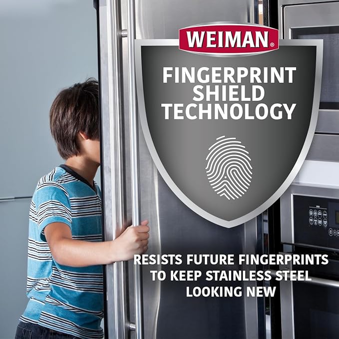 Weiman Stainless Steel Wipes (Large Microfiber Cloth) Removes Fingerprints Residue Water Marks and Grease from Appliances - Works Great on Refrigerators Dishwashers Ovens Grills - Packaging May Vary