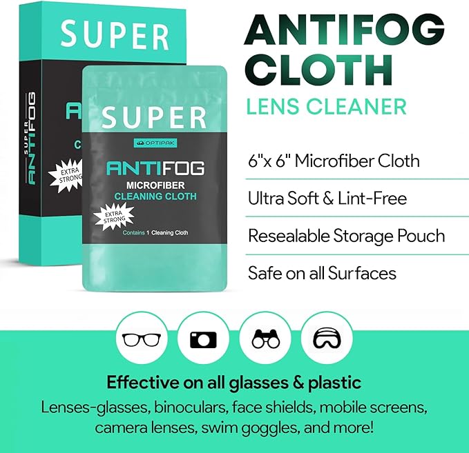 Anti Fog Microfiber Cleaning Cloth for Glasses | Individually Wrapped Microfiber Lens Cleaning Cloth for Eyeglasses, Lenses, Binoculars, Face Shields, Ski Masks or Swim Goggles (1 Count)